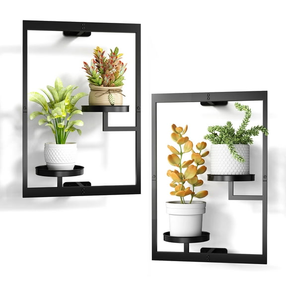 2 Pack Picture Frame Wall Plant Holder, Window Plant Hanger Indoor Wall Mount, Metal Hanging Planter, ATSKIM Flower Stand Floating Shelves Decor for Living Room Balcony