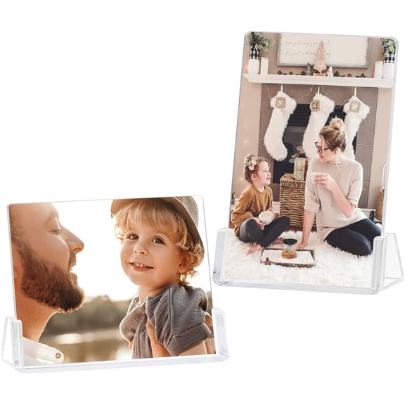 2 Pack Picture Frames 8x10 with Clear Base Stand, Acrylic Photo Frame Frameless for Desk Display Decoration(Horizontal + Vertical)