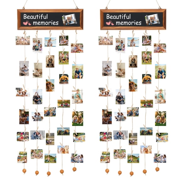 2 Pack Picture Frames Collage Photo Hanging Display Picture Board Wood Rustic Frames for Wall Decor with 60 Wooden Clip for Home Bar Gallery