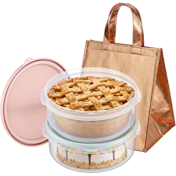 2 Pack Pie Carrier with Lids and Insulated Food Carrying Case Bag, 8 Inch Airtight Food Storage Container Portable Carrier for Transport Pies Cakes Cupcakes Pizza