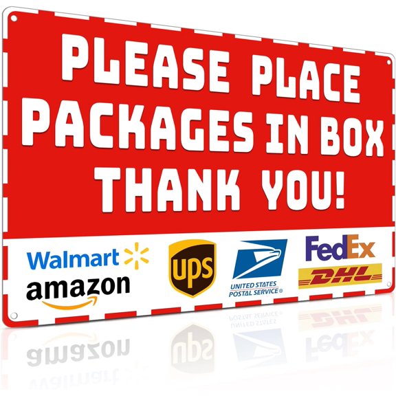 2 Pack Piemow Please Delivery Metal Sign, Please Place Packages in Box Thank You, Waterproof & Rustproof Red Aluminum Delivery Instructions for Box Outdoor Use 8×12 Inch
