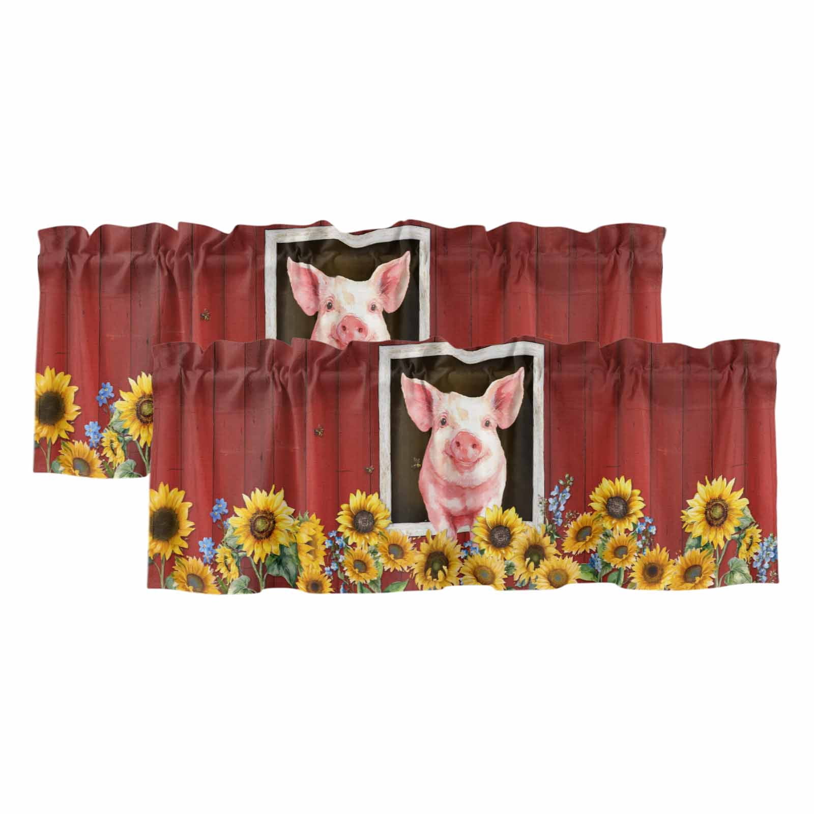 2 Pack Pigs Sunflowers Valances for Windows Bedroom Living Room Window ...