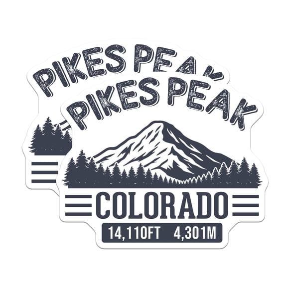 (2 Pack) Pikes Peak Stickers - Colorado Mountain - Hiking Adventure Decals - 5" On Longest Side - Sticks to Smooth Flat Surfaces - Made in USA - BMCS17691