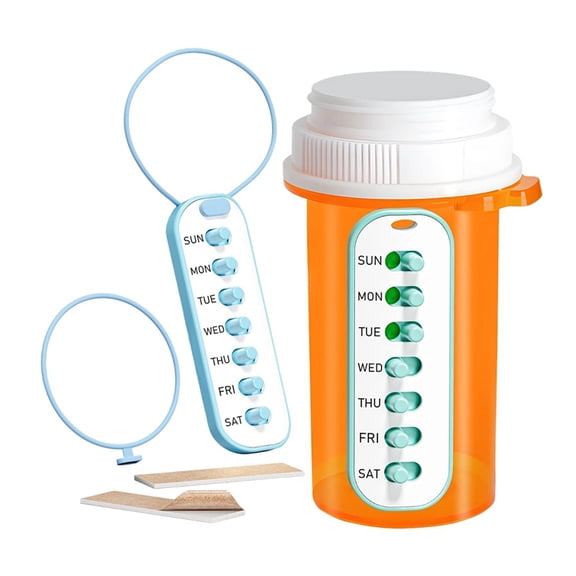 2 Pack Pill Reminder, Lanyad or Sticker Pill Tracker, Work with Most Bottles, Reusable Medication Tracker