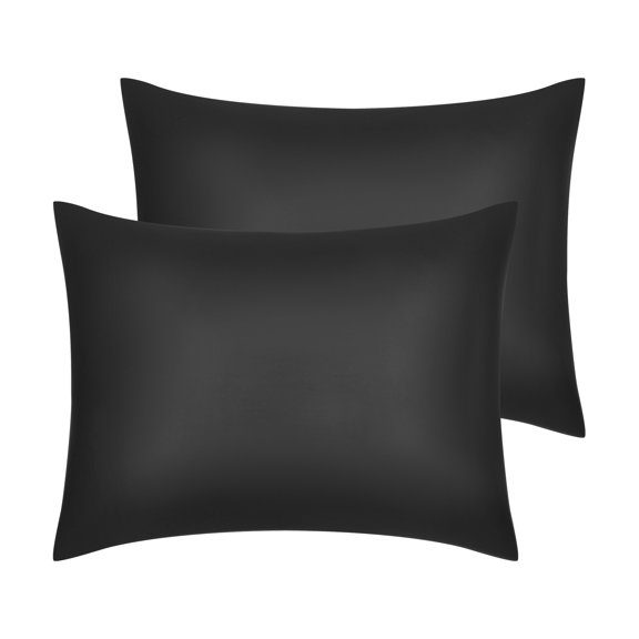 REGALWOVEN Set of 2 Satin Pillow Cases for Hair and Skin, Cooling Pillow Covers, Gift for Women Men Black Standard