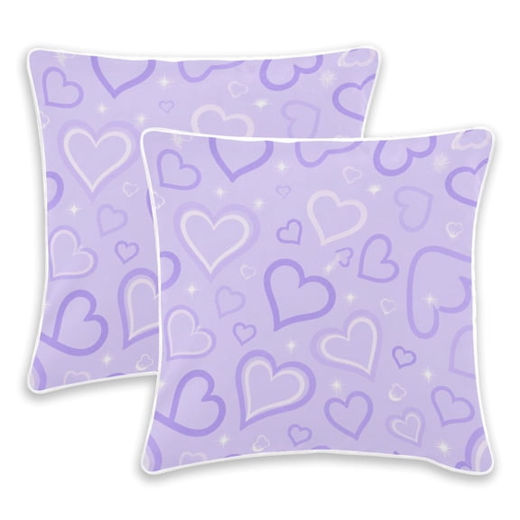2 Pack Pillow Covers Purple-hearts Printed Decorative Pillow Case with Hidden Zipper, (No Pillow Insert)