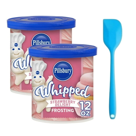 (2 Pack) Pillsbury Whipped Strawberry Delight Frosting, 12 oz Tub with Spatula