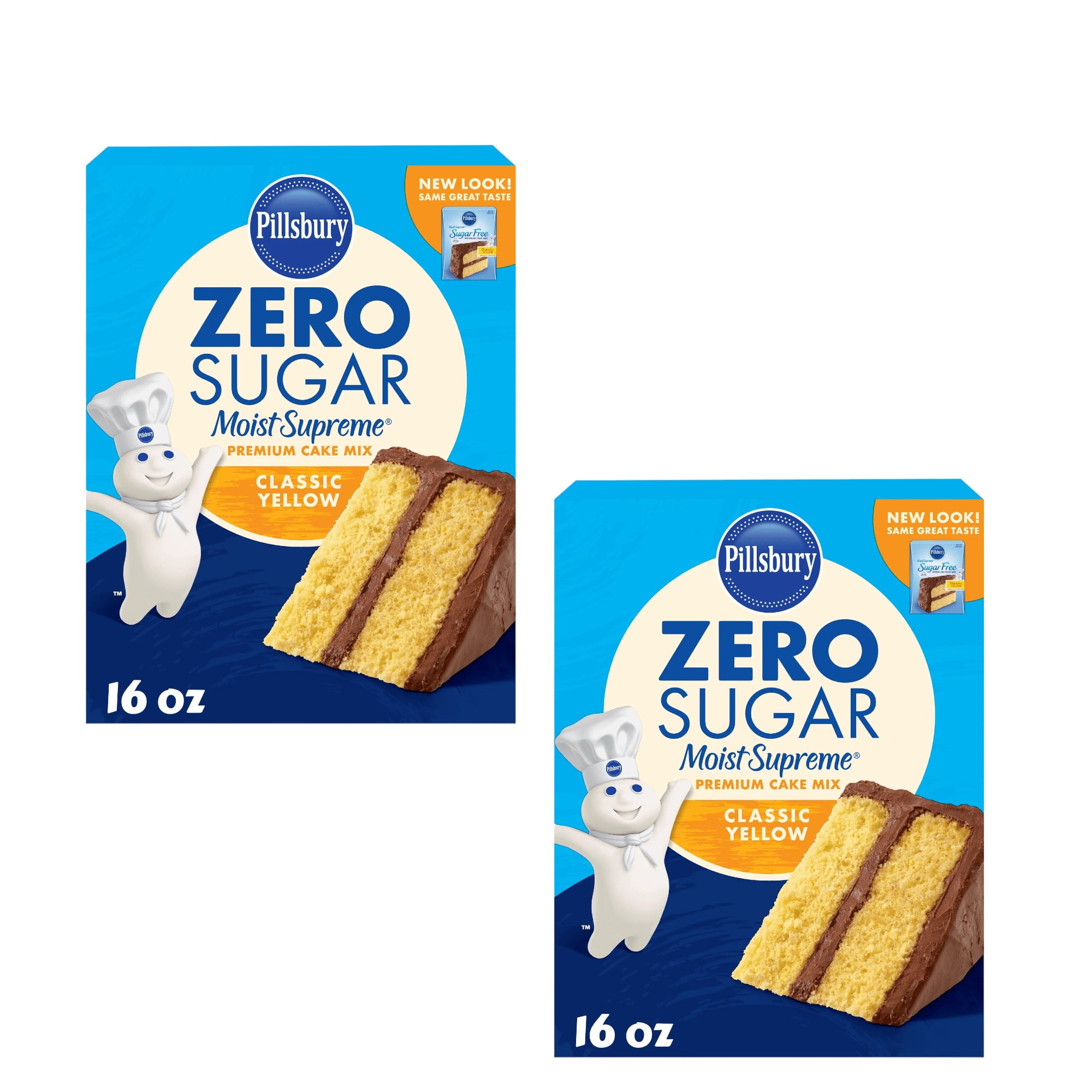 ( 2 Pack ) Pillsbury Zero Sugar Moist Supreme Yellow Premium Cake Mix, 16 oz