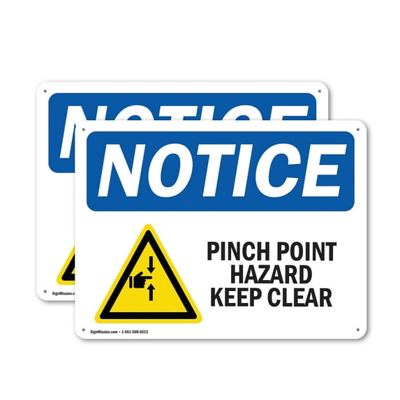(2 Pack) Pinch Point Hazard Keep Clear OSHA Notice Sign 24 Inch X 18 Inch Plastic Sign, Weather Resistant, UV Protected for Workplace, Business, and Construction Site, Made in the USA