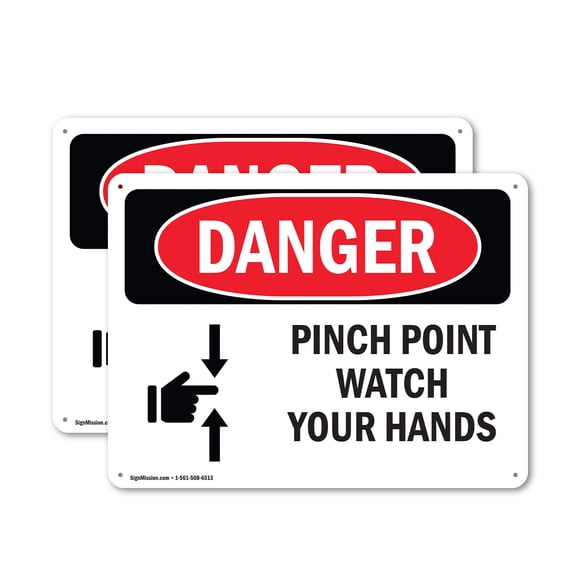 (2 Pack) Pinch Point Watch Your Hands OSHA Danger Sign 18 Inch X 12 Inch Indoor / Outdoor Rust-Free Aluminum Metal Signs for Workplace, Workshop, and Construction Site, Made in the USA