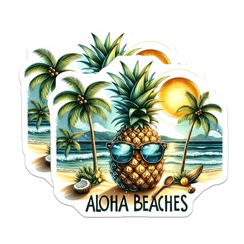 (2 Pack) Pineapple Beach Magnets Magnets - Tropical Summer Decor - Aloha Beaches Kitchen Accessories - 5" On Longest Side - Made in USA - Sticks to Refrigerators & Metal Surfaces - MAG9274