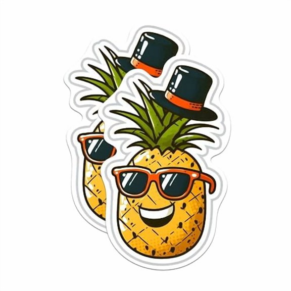 (2 Pack) Pineapple with A Top Hat Magnets - Cute Quirky Pineapple with Top Hat Magnets - 5 Inches On Longest Side - Premium Magnet - for Cars, Refrigerators, Toolboxes - Made in USA - MAG2113