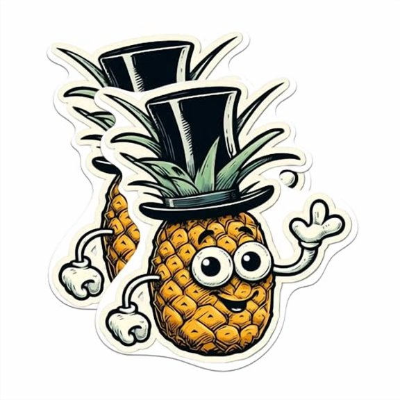 (2 Pack) Pineapple with A Top Hat Magnets - Cute Quirky Pineapple with Top Hat Magnets - 5 Inches On Longest Side - Premium Magnet - for Cars, Refrigerators, Toolboxes - Made in USA - MAG2115