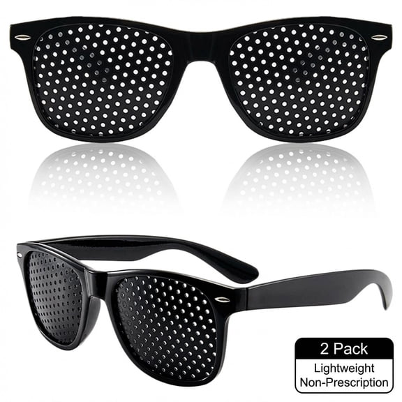 2 Pack Pinhole Glasses for Eye Relaxation, Lightweight Mesh Vision Training Glasses with Adjustable Frame, Black Non-Prescription Comfort Glasses for Daily Screen Use