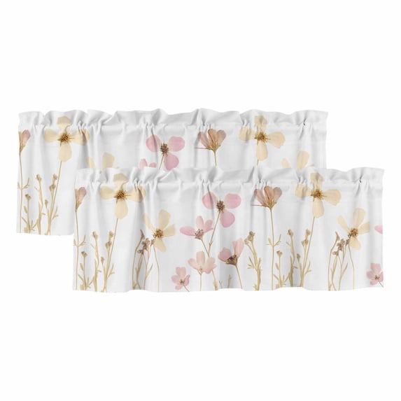 2 Pack Pink Beige Flowers Valance for Window Spring Floral Kitchen Valance Rod Pocket Short Curtain Topper Decorative Window Treatment for Living Room Bedroom 42"x18"