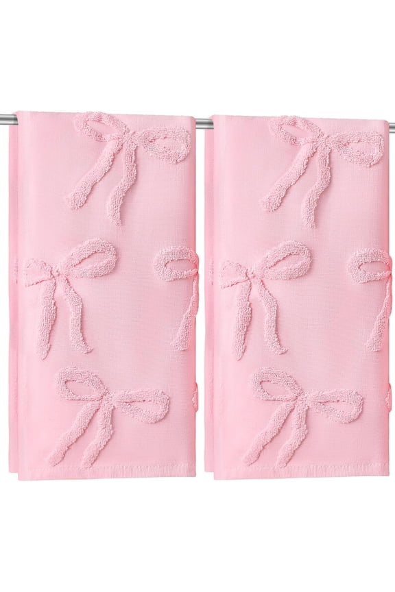 2-Pack Pink Bow Jacquard Hand Towels - 100% Cotton Absorbent Bathroom Towels, Coquette Decorative Bath Decor, 13.7 x 29.5 Inch (Set of 2)