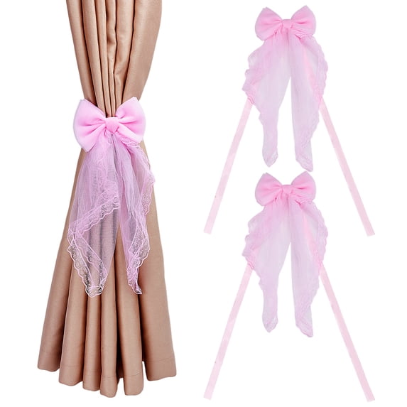 2 Pack Pink Curtain Tiebacks Bowknot Curtains Tie Backs Decorative Fabric Ribbon Curtains Holdback