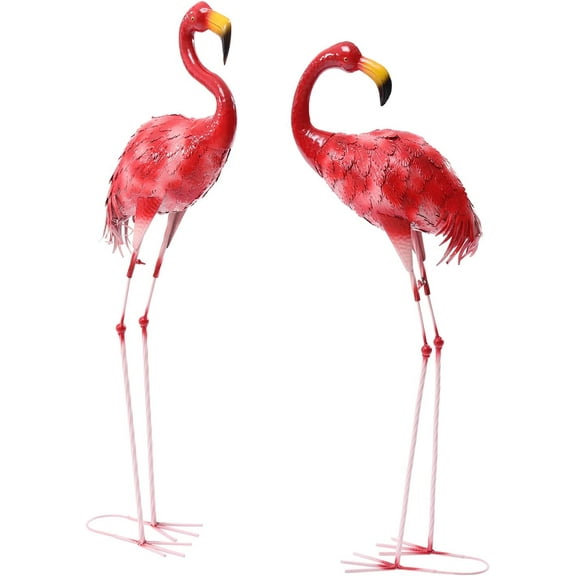 2 Pack Pink Flamingo Yard Decoration, Vintage Garden Flamingo Outdoor Statue Metal Sculpture Yard Art for Home Yard Pathway Lawn Patio Home Decoration