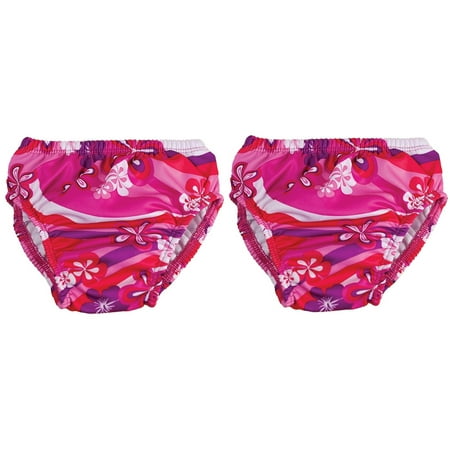 2-Pack Pink Flower Reusable Swim Diaper, Small 3M-6M / 14-17 LBS