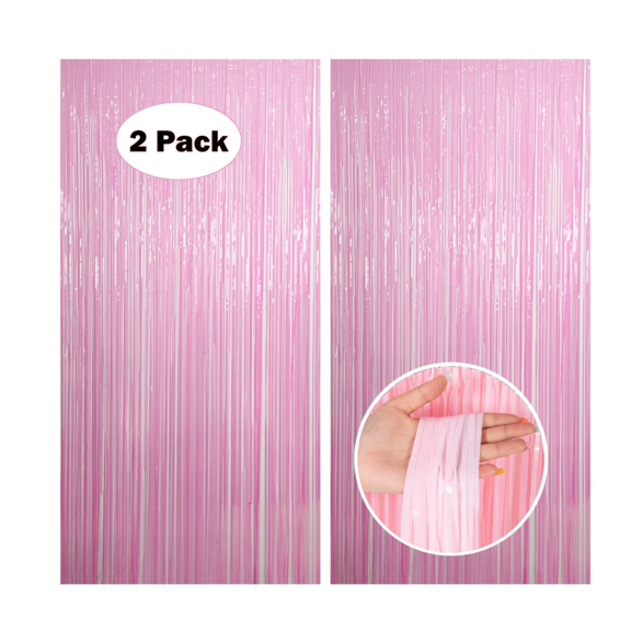 2 Pack Pink Foil Fringe Door Curtain Door Streamers 8' x 3' by ECC Party Supply