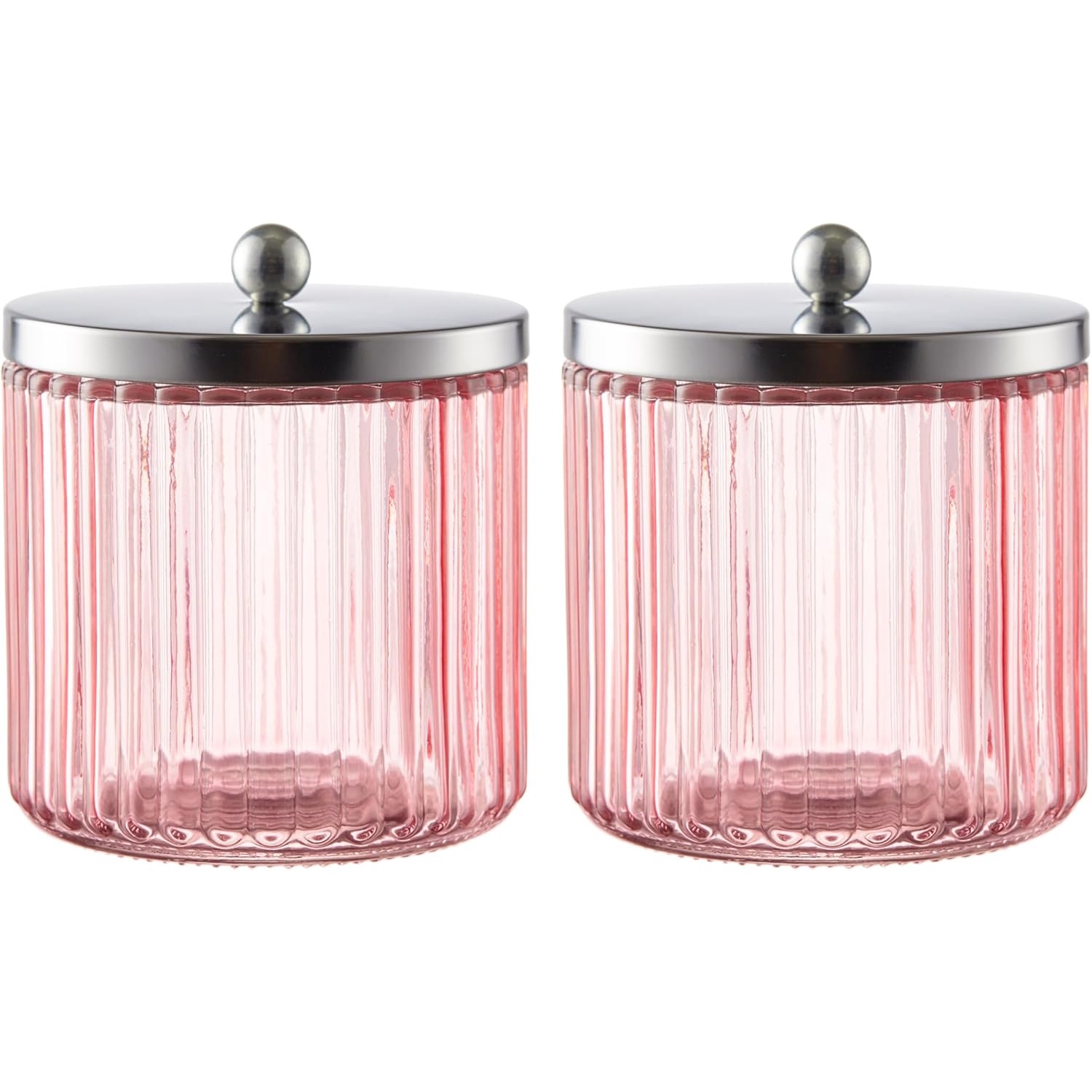 2-Pack Pink Glass Bathroom Canister Set with Silver Metal Lids ...