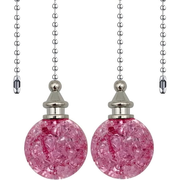 2 Pack Pink Glass Ceiling Fan Pull Chain, Fan Lamp String Pulls Crystal Decorative Extension, 12 Inches Ball Chains Extender Ornament with Connector
