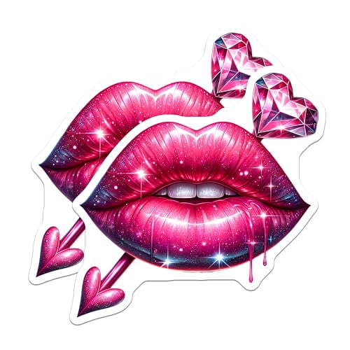 (2 Pack) Pink Glitter Lips Magnets - Heart Shaped Arrow Magnets - Romantic Kitchen Magnets - 5" On Longest Side - for Cars, Refrigerators, Toolboxes, Lockers - Made in USA BMCS3388