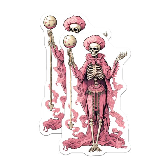 (2 Pack) Pink Gothic Skeleton Stickers - Dark Academia Fantasy Art Decal - Whimsical Macabre Laptop Journal Sticker - 5 Inches On Longest Side - Thick Durable Magnet - Made in USA