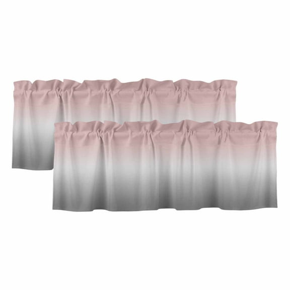 2 Pack Pink Gray Valance for Window Gradient Kitchen Valance Rod Pocket Short Curtain Topper Decorative Window Treatment for Living Room Bedroom 42"x12"
