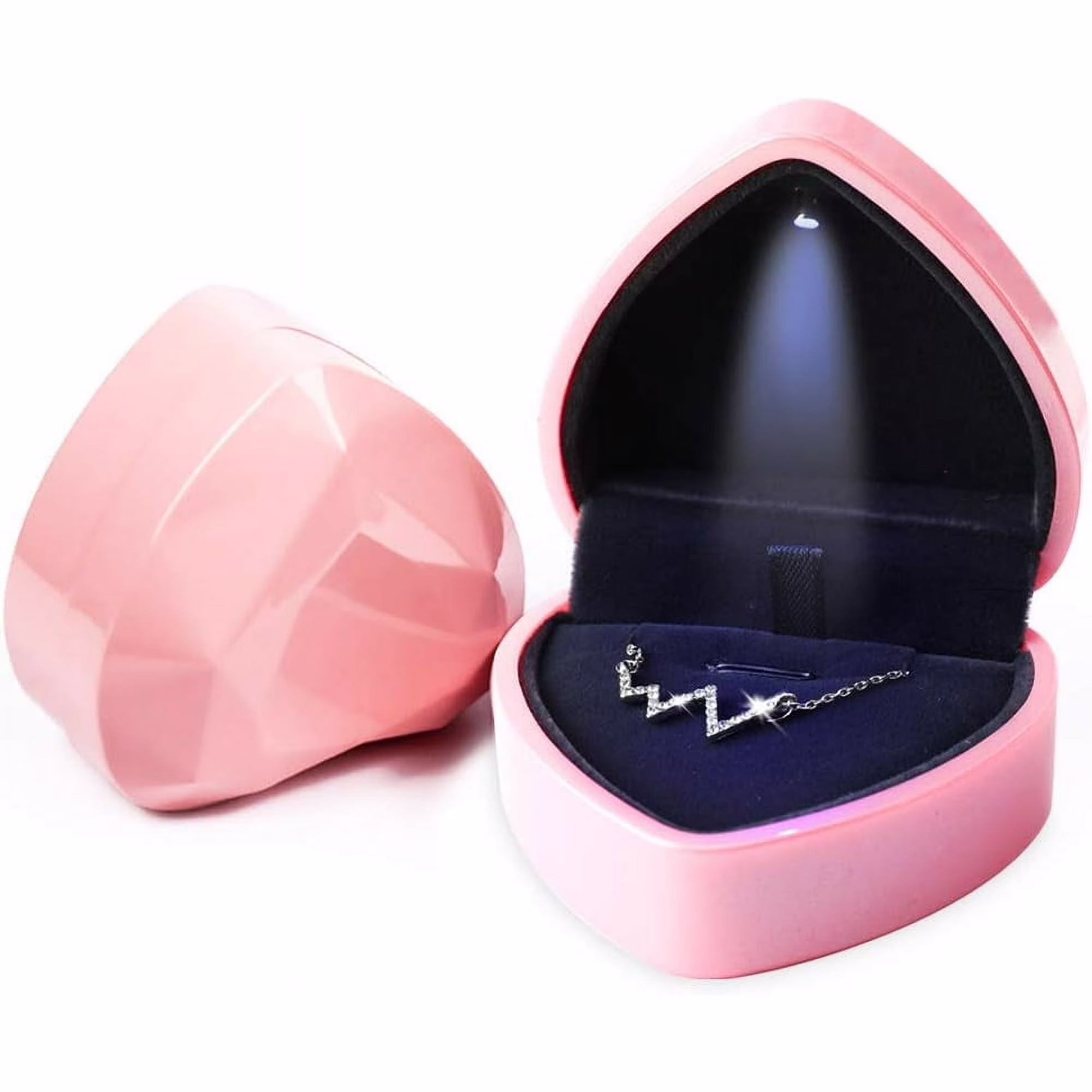 2-Pack Pink Heart Shaped Ring Gift Box with LED Light, Diamond Ring Box for Wedding Engagement Proposal, Perfect for Wedding Party