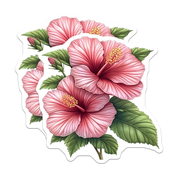 (2 Pack) Pink Hibiscus Flower Magnets - Tropical Floral Decor - Summer Botanical Art - Hawaiian Bloom Refrigerator Decoration - 5 Inches On Longest Side - Thick Durable Magnet - Made in USA - MAG24840