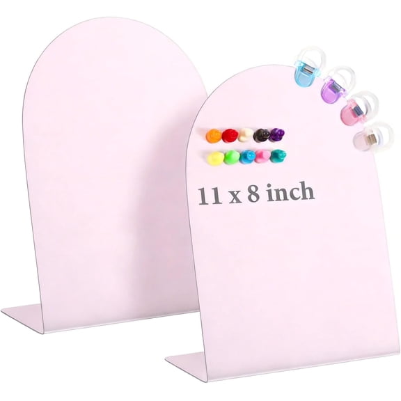 2 Pack Pink Magnetic Display Board, 11 8" Metal Desktop Magnet Bulletin Board, Anti-Slip Arch Memo Message Photo Display Board for Organized Space at Home, Office, Dorm, Store Table