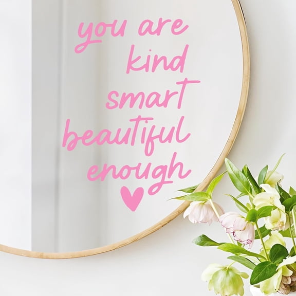 2 Pack Pink Mirror Decal, Bathroom Mirror Decor 3D Vinyl Mirrors Decal Waterproof Positive Affirmation Mirrors Sticker for Women Home Living Room Bedroom Girl Decoration