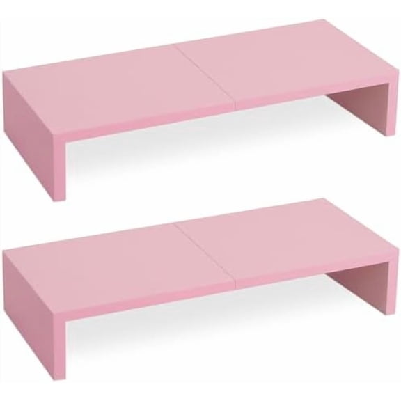 2 Pack Pink Monitor Riser-20L inch, Cute Monitor Stand for Desk, Wood Sturdy TV/Screen/PC/Printer/Laptop Riser, Computer Shelf with Storage Desktop Organizer for Home Office