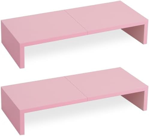 2 Pack Pink Monitor Riser-20L inch, Cute Monitor Stand for Desk, Wood ...