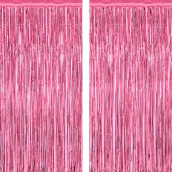 2 Pack Pink Party Decorations, 3.28 FT x 7.05 FT Pink Backdrop, Metallic Tinsel Backdrop Fringe Curtains Backdrop Curtains