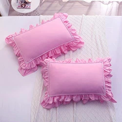 2-Pack Pink Pillow Shams Pillowcases with Lace and Ruffles Cotton Queen Size 20"X30" Shabby Chic