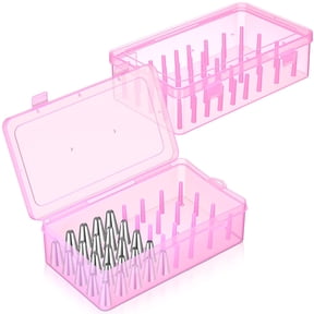 2Pack Pink Piping Tip Storage Box, Holds 84 Icing Tips with Fixing Pegs, Plastic Cake Decorating Tips Organizer Case for Baking