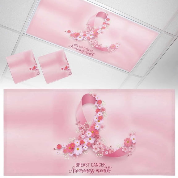 2 Pack Pink Ribbons Fluorescent Light Covers for Ceiling Lights Red Flower Caring For Breast Cancer Gradient Magnetic Ceiling Light Covers Overhead Light Filters for Office Classroom Home