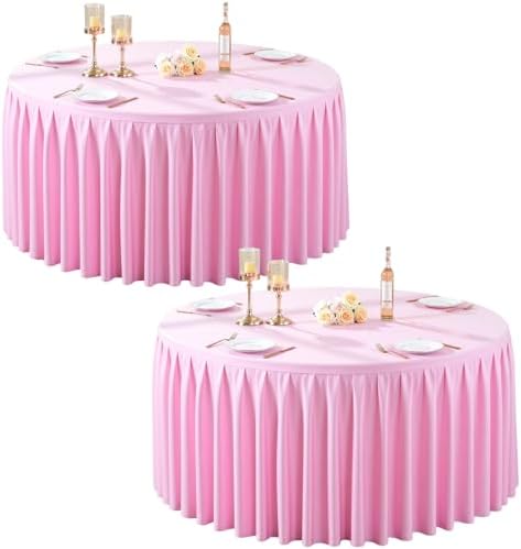 Circle Ruffle Tablecloth 2 Pack Pink Round Tablecloth 60 inch Stretch Spandex Fitted Table Cloth ...