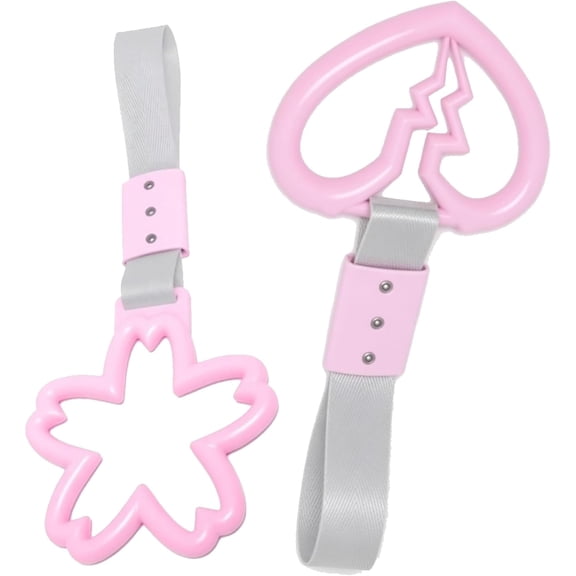 2-Pack Pink Sakura Heart Drift Charm Kawaii Cherry Blossom Handle Straps for Car Interior & Bumper