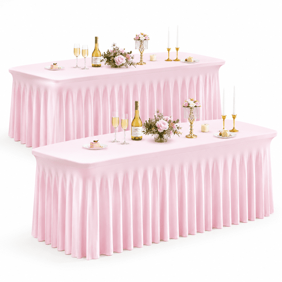 Layout Of Ruffle 2 Pack Pink Spandex Table Clothes For 6 Foot Rectangle Tables 6ft ...