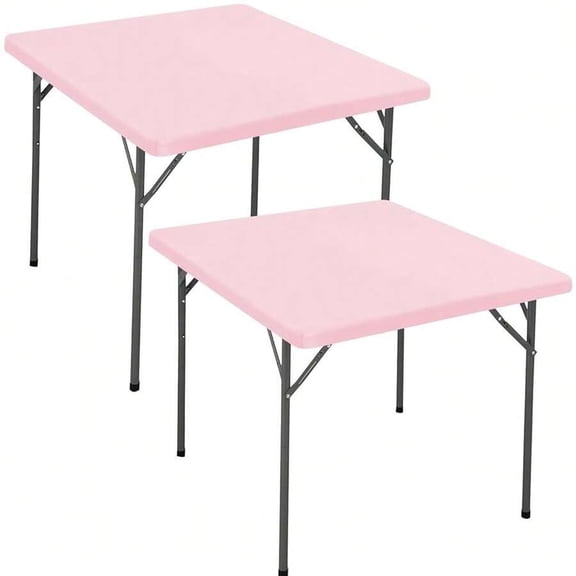 2 Pack Pink Square Fitted Elastic Tablecloth For 34x34 Inch Folding Card Tables, Waterproof Stretch Spandex Cover