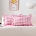 thumbnail image 1 of 2 Pack Pink White Plaid Ruffle Gingham Throw Lumbar Pillow Shams, 100% Washed Cotton Girly Farmhouse Decorative Checkered Pillow Covers Zipper Closure - 20''x12'', 1 of 7