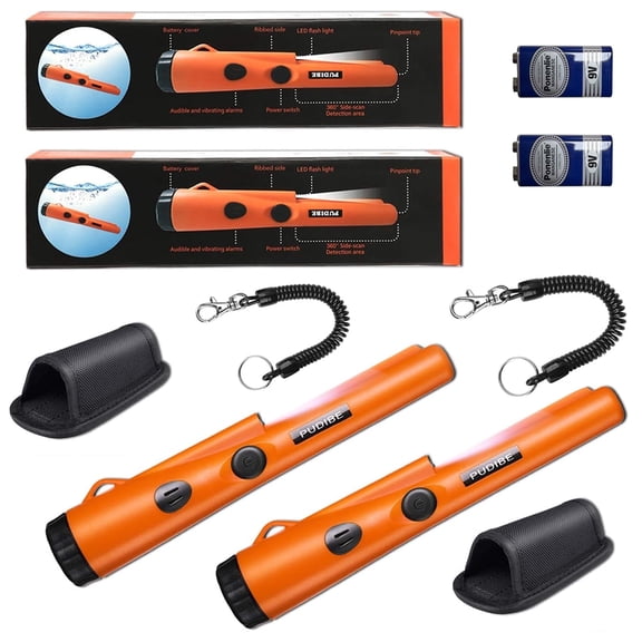 2 Pack Pinpoint Metal Detector Pinpointer - Fully Waterproof with Orange Color Include a 9V Battery 360 Search Treasure Pinpointing Finder Probe with Belt Holster for Adults and Kids(Three Mode)