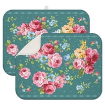 2 Pack Pioneer Colorful Floral Microfiber Dish Drying Mats for Kitchen Counter,Absorbent Reversible Drying Mats Kitchen,Countertop Protector Dishes Drying Pad Extra Large 18"x24" Dish Mat