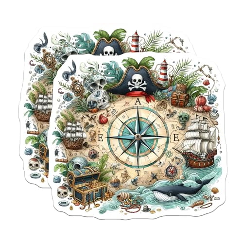(2 Pack) Pirate Adventure Map Magnets - Nautical Home Decor - Novelty Pirate Ship - Ocean Treasure Seekers - 5" On Longest Side - for Cars, Fridges, Toolboxes - Made in USA - MAG6641