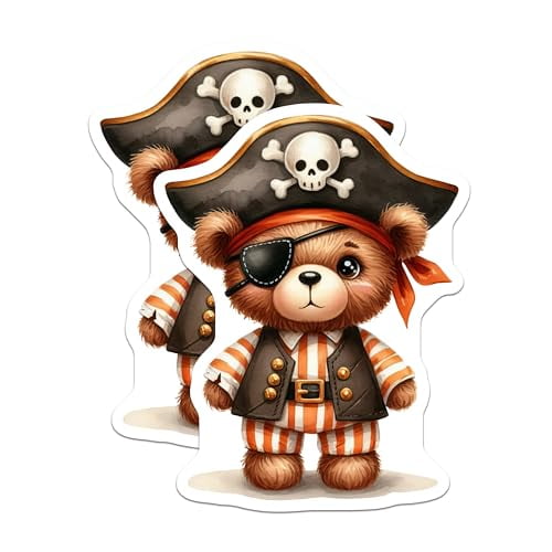 (2 Pack) Pirate Teddy Bear Magnets - Cute Bear Decor - Kids Room Magnets - Nursery Magnets - 5" On Longest Side - for Cars, Fridges, Toolboxes - Made in USA - MAG6779