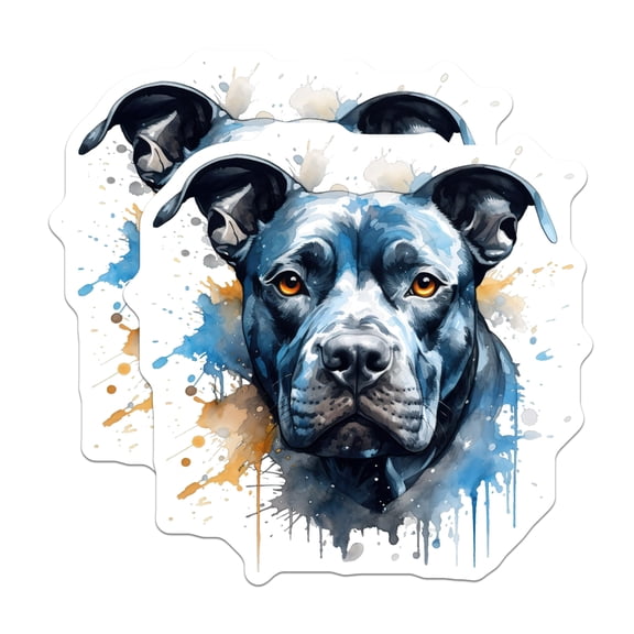 (2 Pack) Pit Bull Dog Stickers - Watercolor Animal Art - Blue Canine Decal - 5" On Longest Side - Sticks to Smooth Flat Surfaces - Made in USA - BMCS26273