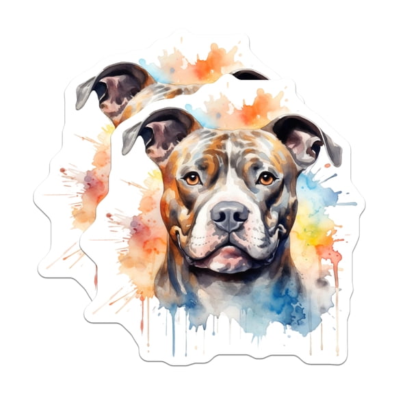 (2 Pack) Pit Bull Dog Stickers - Watercolor Pitbull Decals - Animal Lover Art - 5" On Longest Side - Sticks to Smooth Flat Surfaces - Made in USA - BMCS26835